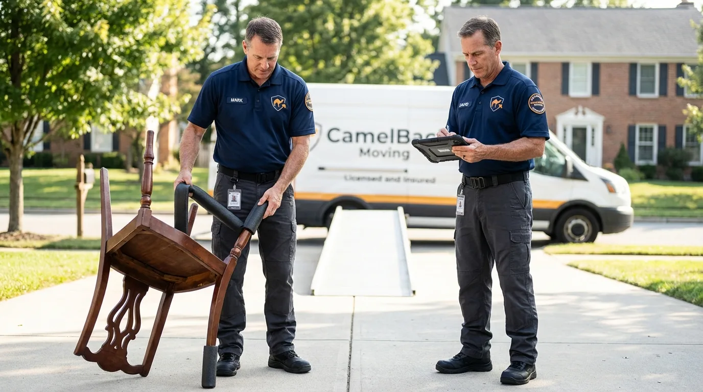 Movers inspecting furniture for damage prevention before loading in Caryville, TN