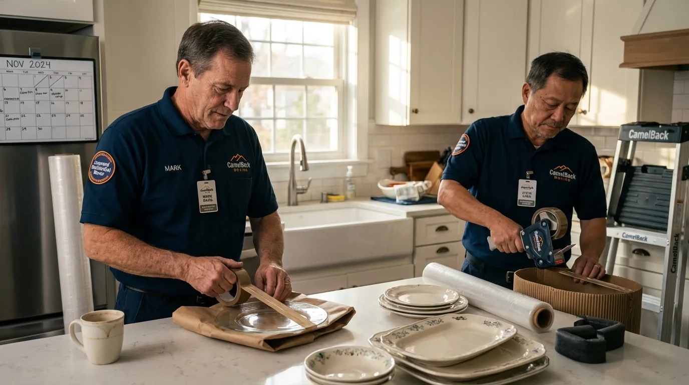 Professional crew packing kitchen dishware in Caryville, TN